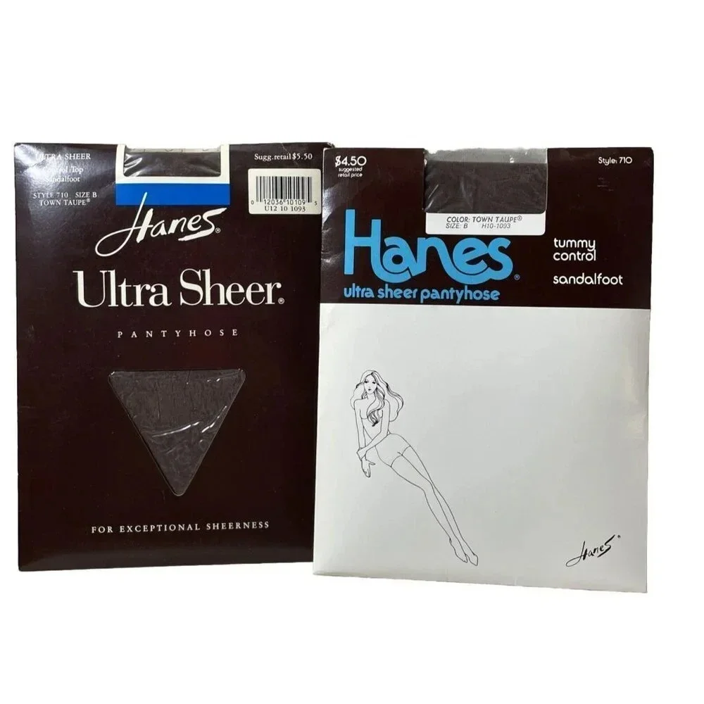 Hanes Pantyhose Ultra‎ Sheer Style 710 Size B Town Taupe NEW Lot Of 2  Vintage